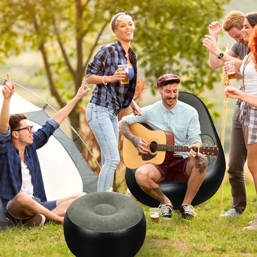 Thickened Inflatable Couch with Armrest＆Ottoman, Blow Up Lounger Chair,Folding Air Chair for Adults,Inflatable Lazy Sofa Perfect for Rooms, Camping or Home(Without Pump,Black) - color: Black