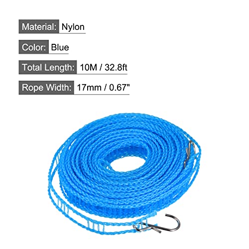 uxcell Portable Clothesline, 32.8ft Nylon Windproof Non-Slip Washing Line Rope for Courtyard Outdoor Travel Camping Laundry Drying, Blue - color: Blue, size: 32.8ft
