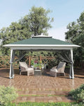 13X13 Pop Up Gazebo,Outdoor Canopy Tent with Mosquito Netting, Double Vented Roof Sun Shelter with Adjustable Heights,Outdoor Gazebo for Backyard & Patio Furniture.(Dark Army Green + Heather Gray). - color: Dark Army Green + Heather Gray