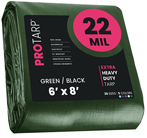 Extreme Heavy Duty 22 Mil Tarp Cover, Waterproof, UV Resistant, Rip and Tear Proof, Poly Tarpaulin with Reinforced Edges for Roof, Camping, Patio, Pool, Boat. (Green/Black 6′ X 8′) - color: Green/Black-22 Mil, size: 6′ X 8′