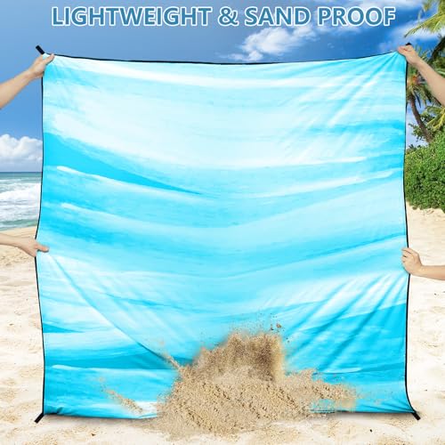 WIWIGO Beach Blanket Waterproof Sandproof Beach Mat 79" X 83"/10'x9'for 2-8 Adults Quick Drying Outdoor Picnic Mat Beach Accessories for Travel, Camping, Hiking - color: Blue and White Splattered With Color, size: 79" X 83"（1-4person）