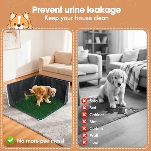 Dog Pee Pad Holder with High Walls, Portable Dog Litter Box for Inside Potty, Splash-Proof Pee Shield Pad Holder Tray for Puppies Small and Medium Dogs (Litterbox with Grass) - color: Litterbox with Grass