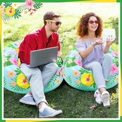 Lunmon 2 Pcs Blow up Chairs Hawaiian Inflatable Bean Bag Couch Luau Pool Chair Portable Lazy Sofa Seat Game Couch for Summer Movie Night Pool Camping Balcony Living Bedroom Reading (Flower) - style: Flower