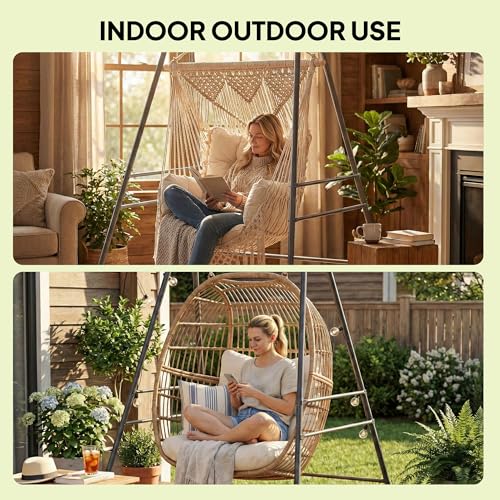 Outsunny Hammock Chair Stand, Free Standing Heavy Duty Hanging Swing Chair with Anti-Slip Foot Pads, 2 Carabiners, for Relaxation, Indoor and Outdoor Use, Gray - color: Gray