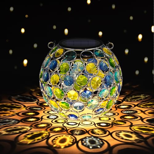 Uspring 2 Pack Crystal Mosaic Solar Lanterns Outdoor Waterproof Decorative Hanging Solar Lights for Outside, Gifts for Women Mom Grandma Garden Decor for Patio Backyard Porch Pathway Walkway, Blue - style: Blue - 2Pack