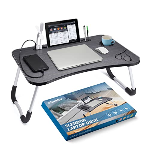 Slendor Lap Desk with Cup Holder, Foldable Laptop Table for Bed, Portable Bed Desk for Laptop and Writing, Computer Tray with Tablet Slot, Notebook Stand Reading Holder for Couch Sofa Floor,Black - color: Black