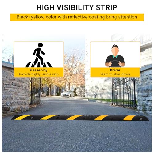 7FT Rubber Speed Bumps 2 Pack, Heavy Duty Traffic Speed Humps for Road, Driveway,Parking Lot, 66000 LBS Capacity, with 4 End Caps,8 Concrete Bolts - size: 6ft