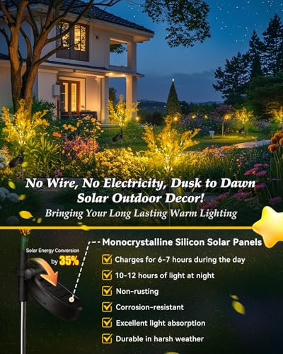 Neporal Solar Flowers Outdoor Waterproof 6PK, 7-Stems Golden Solar Lights Outdoor Decorative, Bigger Solar Panel for Garden, Yard, Patio,Flower Pots Decoration - size: 6PK