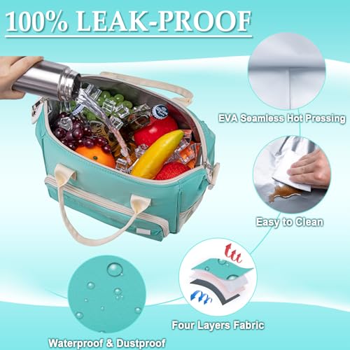 TuErCao Preppy Lunch Box for Women Aesthetic Insulated Lunch Bag for Young Ladies Female, Teal - color: A14: Turquoise, size: Large