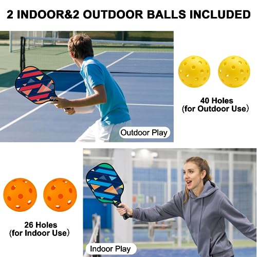 Pickleball Paddles, USAPA Fiberglass Pickleball Paddles Set of 4, Pickleball Set with 4 Pickleball Rackets, Including 4 Pickleballs & 1 Carry Bag, Pickle Ball Paddles Set for Men, Women - color: 5.Red&Blue Stripe-set of 4