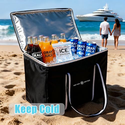 Insulated Food Delivery Bag, Large Durable Reusable Shopping Grocery Bag with Zipper – Foldable Thermal Cooler Bag for Hot & Cold Food, Pizza Delivery & Catering - color: Black 1