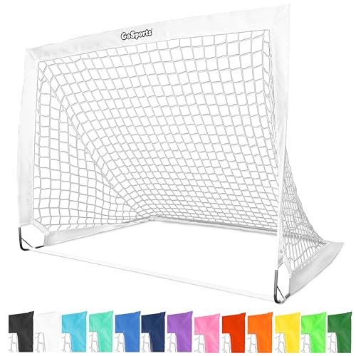 GoSports Portable Soccer Goals for Kids - 13 Color Options - Choose 4 x 3 ft or 6 x 4 ft - Team Tone Pop Up Nets for Backyard - color: White, style: 4 ft x 3 ft
