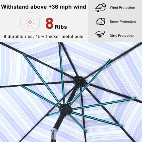 ABCCANOPY 10FT Patio Umbrella, Outdoor Waterproof Table Umbrella with Push Button Tilt and Crank, 8 Ribs UV Protection Pool Umbrella for Garden, Lawn, Deck & Backyard(Dark Blue Stripes) - color: Dark Blue Stripes, size: 10FT
