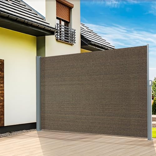 KANAGAWA 71'' x 118'' Retractable Side Awning - Folding Privacy Screen | Waterproof & UV-Resistant Outdoor Shade Divider for Patio, Garden, Balcony & Commercial Use(Mocha) - color: Mocha, size: 71'' x 118''