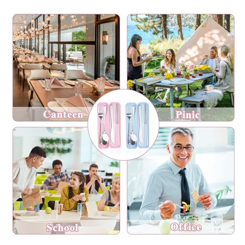 JEPELUS 2 Pcs Travel Utensils with Case, Reusable Lunch Box Silverware Set, Stainless Steel Portable Cutlery Set Fork Spoon Knife Chopsticks Flatware for Work Camping Office School Picnic Adult Kid