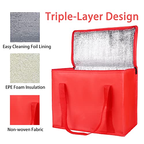 Bodaon 4-Pack Insulated Reusable Grocery Bag, X-Large Cooler Bag for Picnic, Food Delivery Bags, Insulated Pizza Delivery Bags, Red - color: Red, size: X-Large