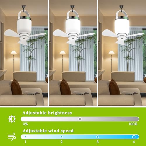 Rechargeable Camping Fan with LED Lantern, 2 in 1 Portable Small Ceiling Fan with Light for Outdoor Tent Gazebo Patio RV, USB C Battery Powered White Fan with Remote, Detachable 3 Blade Hanging Fan