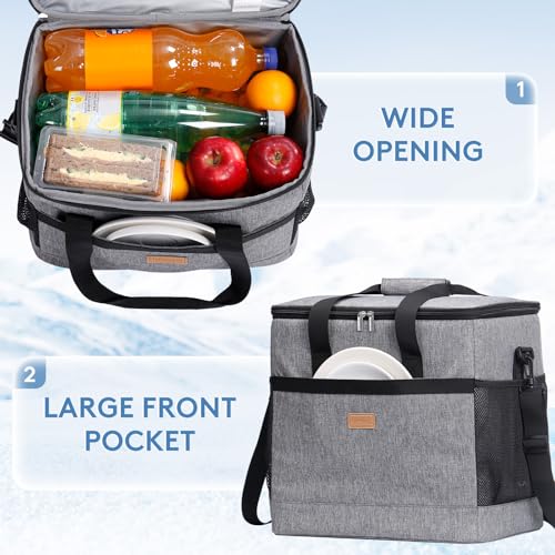 Lifewit Cooler Bag 30/50/60 Cans Collapsible and Insulated Large Lunch Bag Leakproof Soft Cooler Portable Tote for Camping/BBQ/Family Outdoor Activities - color: Gray, size: 30-Can(20L)