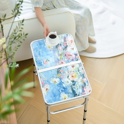 Outdoor Side Table, Portable 3 Adjustable Height Small Outdoor Folding Table, Aluminum Foldable Patio Side Tables for Outside Indoor, Plant Stand Coffee End Table for Garden, Balcony(Provence Dreams) - color: Provence Dreams