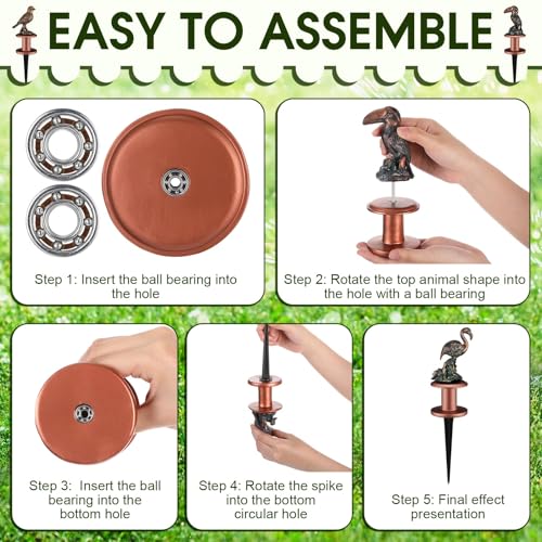 Zonon 6 Pcs Garden Hose Guide Stake Decorative 11.8 Inch Heavy Duty Metal Antique Water Hose Roller Guard Guide Stake Spike Resin Plant Saver Tools for Lawn Yard Garden(Antique Copper,Birds) - color: Antique Copper, style: Birds
