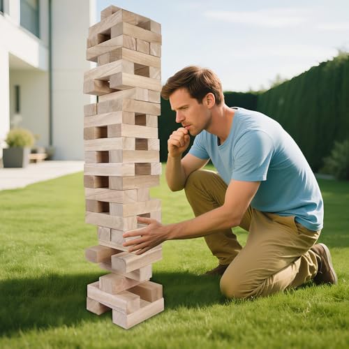 GOTHINK Giant Tumble Tower Game, Large Tumbling Tower Stacking to Over 5 FT 54pcs Wooden Jumbo Blocks for Outside Yard Games with Carry Case Timber Stacking Game Night Toy Gift for Kids Adults Family - size: XL- Over 5FT