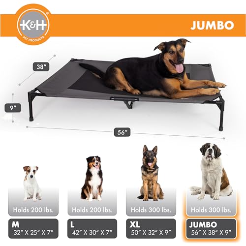 K&H Pet Products Outdoor Elevated Dog Cot, Breathable Cooling Elevated Cot Hammock Pet Bed for XL Dogs, Washable Mesh Cover, Raised Metal Frame, Collapsible, Portable - Jumbo 56 X 38in Charcoal - color: Charcoal/Black Mesh, size: Jumbo 56"L x 38"W