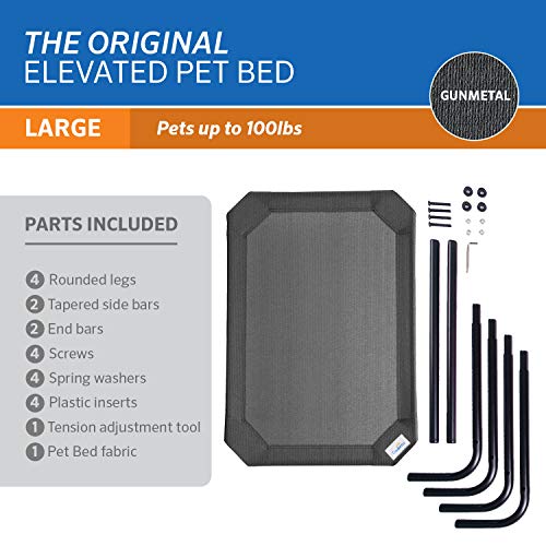 Coolaroo Original Elevated Dog Bed - Breathable Off-The-Ground Pet Bed with Cooling Fabric, Joint Relief & Moisture-Resistant Fabric, 100% Recyclable, Easy Clean, Gunmetal, Large - color: Gunmetal, style: Large Dog Bed