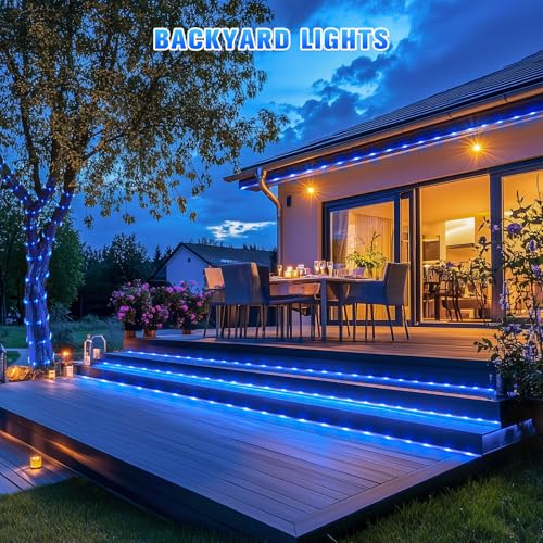 JMEXSUSS 2 * 200 LED Blue Solar Rope Lights, 66ft IP 65 Waterproof Solar String Light Outdoor, 8 Modes Christmas Lights for Camp Trampoline Ladder Slide Tent - color: Blue, size: 2*200 LED