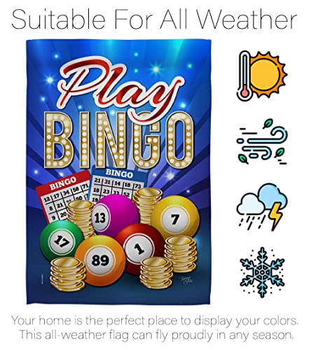 Breeze Decor Play Bingo Garden Flag Set with Stand Interests Games Bunco Night Dice Poker Hobbies Leisure Activity House Decoration Banner Small Yard Gift Double-Sided, Made in USA - size: Garden Flag Set 13"x 18.5" w/ Flagpole