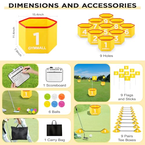 Backyard Golf Set for Kids, Adults and Family, Portable 9 Holes Golf Course with Balls, Flags and Carry Bag for Lawn, Park, Beach and Hotel - Yellow - color: Yellow, size: 9 Holes