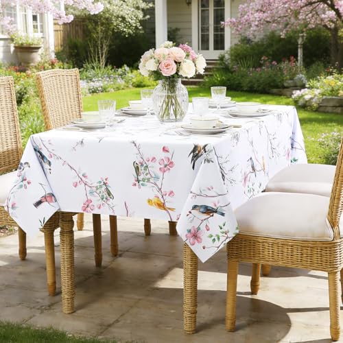 Romanstile Spring Summer Square Vinyl Tablecloth, Outdoor Waterproof Oil-Proof Plastic Table Cloth, Heavy Duty Vinyl Table Cover for Dining, Camping, Picnic, Outdoor - 54 x 54 Inch, Bird - color: Bird, size: 54" X 54" (Square)