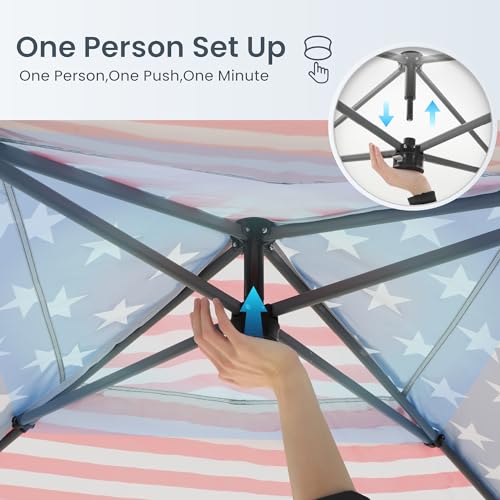 PHI VILLA 10x10 Pop Up Canopy Tent - One Push Setup, Instant Shade Tent with Vented Roof for Beach & Events - Includes Storage Bag, Sandbags, Stakes & Ropes (American Flag) - color: American flag, size: 10×10 one push