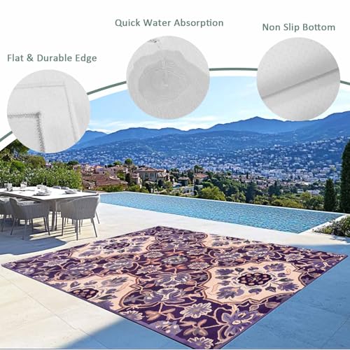 Outdoor Rug, Vintage Southwest Ethnic Style Indoor Area Rug Outdoor Carpet RV Camping Rugs 4x6ft Boho Flower Pattern Outside Mat for Patio Picnic Porch Deck Balcony Backyard - size: 4' x 6' (Rectangular)