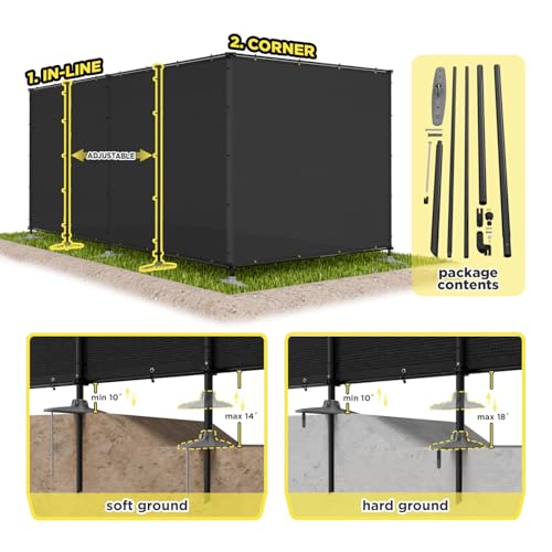 5' x 2' Black Outdoor Privacy Screen Freestanding 240 GSM Privacy Fence Panels for Outside, Pool Fences with Poles, Backyard Temporary Fencing, Privacy Wall Ground Pole Fence - color: Black, size: 5' x 2'