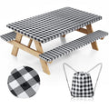 Picnic Table Cover with Bench Covers and Bag, Camping Table Camping Essentials Cover with Elastic Edges(Black) - color: Black