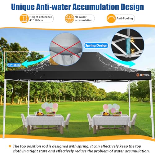HOTEEL 10x15 Pop up Canopy Tent for Parties, Heavy Duty Easy Setup Tent Without Sidewalls, Outdoor Commercial Instant Gazebo for Wedding Event, with Roller Bag & Sand Bags, Black(Hexagonal Frame) - color: Black, size: 10x15FT (No Walls)