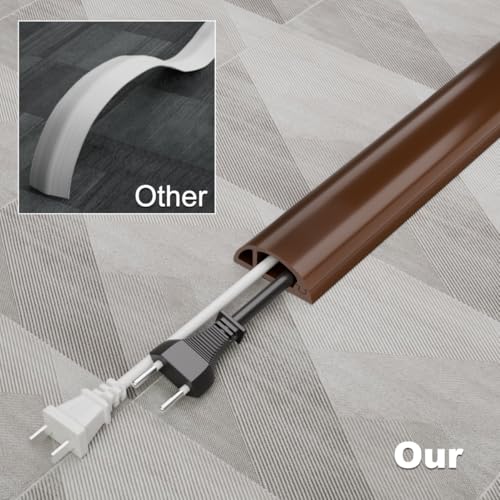 Kneelisa 4FT Side-Open Extension Cord Covers for Wires on Floor,Silicone Power Cable Protector Cord Hider Management Strip,Hide Electric Wire on Carpet,Chord Runner Protective Safety,Brown - color: Brown, size: 4 Feet