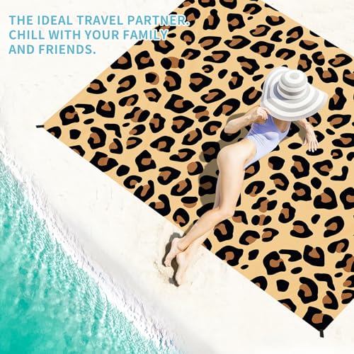 Beach Blanket 78''×110'' Suits 1-7 Adults Waterproof Sandproof Lightweight Oversized Large Picnic Mat Blanket for Beach Travel Camping Picnic Hiking - color: Leopard Print, size: 9'2" x 6'6"
