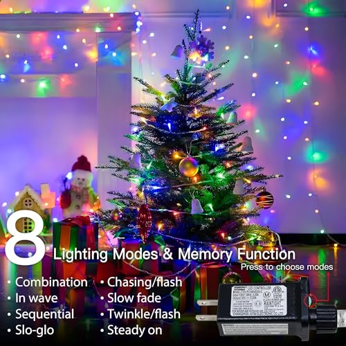 String Lights Indoor Bedroom, 33FT 100 LED Fairy String Lights Outdoor Waterproof, 8 Modes Memory Twinkle Christmas Light Plug in for Classroom Dorm Patio Tree Garden Decor (Multicolor) - color: Multicolor, size: 100LED