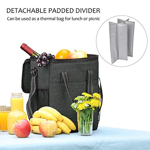 Tirrinia 6 Bottle Wine Gift carrier - Insulated & Padded Wine Carrying Cooler Tote Bag with Handle and Adjustable Shoulder Strap for Travel or Picnic, IDEAL Wine Lover Gift, Black - color: Black