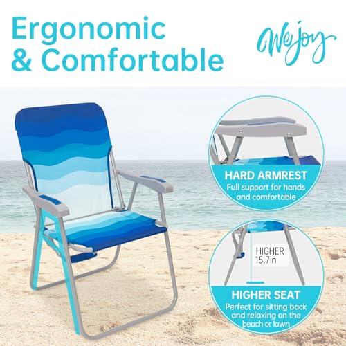 #WEJOY Folding Beach Chair for Adults, Lightweight Beach Chair with Shoulder Straps, High Back Camping Chairs with Hard Armrest, Supports 300lbs for Outdoor Lawn Concert - color: #C 2 Pack Dark Blue White, style: Classic