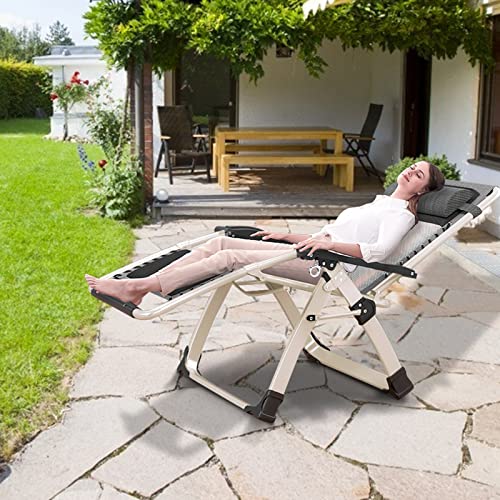 MOPHOTO Zero Gravity Chair, Outdoor Padded Lounge Chair with Side Table, Zero Gravity Recliner Chair, Outdoor Reclining Chair, Sturdy & Comfortable, Supports up to 440lbs - color: Cream White, style: Zero Gravity Chair