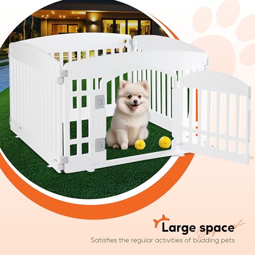 HealSmart 4 Panel 24" Plastic Dog Playpen, Folding & Portable Pet Playpen for Indoor & Outdoor Use, Safe & Secure Fence, Ideal for Small to Medium Dogs, White - color: White, size: 24 Inch 4 Panels, style: Plastic