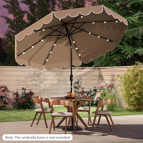 Tangkula 10FT Solar LED Patio Umbrella, 2-Tiers Scalloped Outdoor Table Market Umbrella with 24 LED Lights, Vented Top, Tilt Adjustment, Crank, 8 Ribs for Backyard Poolside Deck Beach Lawn (Coffee) - color: Coffee, size: 10Ft