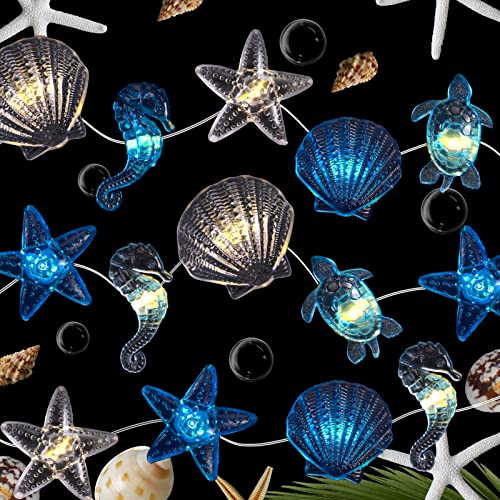 Zhanmai 2 Pcs Ocean Decor String Lights for Bedroom Nautical Theme Seashell Seahorse Conch 10ft 30 LED Battery Operated String Lights for Xmas Tree Ornaments Birthday Holiday Party Decor - style: Ocean Style