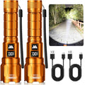 Wdtpro LED Rechargeable Flashlight 2 Pack, 3 Modes Super Bright High Lumens Flashlights, Zoomable Tactical Flash Light with LCD Display, IP65 Waterproof Flashlights for Home Emergency Camping - Orange - color: Orange