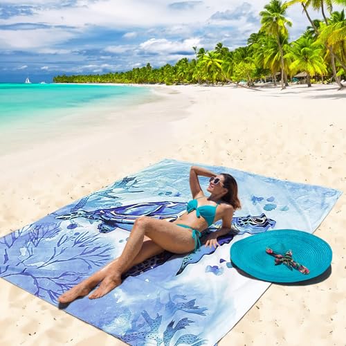 HIHOHO Beach Blanket Waterproof Sandproof Beach Mat 79”x 108” for 1-8 Adults Quick Drying Durable Outdoor Picnic Mat for Beach Festival Travel Camping Hiking (Seaturtle-Medium, 79"×108"(6 Person)) - color: Seaturtle-medium, size: 9' x 6'7" (6 Person)