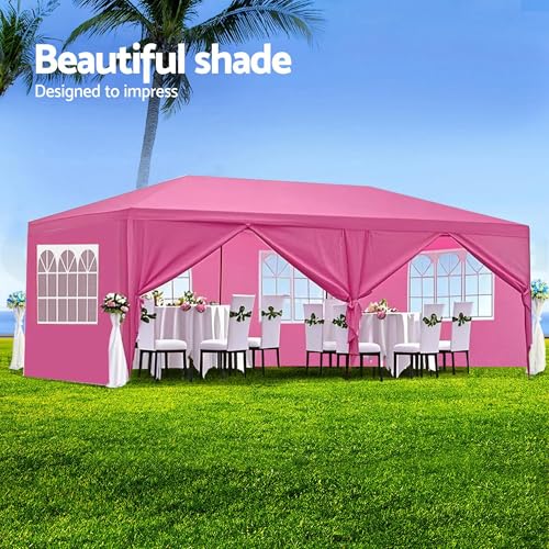 10' X 20' Outdoor Tents for Parties Pink Canopy Tent Wedding Tent with 6 Removable Sidewalls, Heavy Duty Waterproof Gazebo Patio Shelter for BBQ Camping Party Cater Events - color: Pink with 6 Sidewalls, size: 10FTx20FT