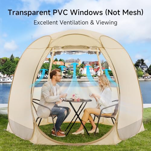 Alvantor® Pop Up Screen House Tent, UPF 50+ and Windproof Dome Outdoor Canopy Tent with Roll Up Zipped Door Privacy Gazebo, Sun Shelter Compact & Lightweight for Party Camping Fishing Picnic - color: Khaki, size: 12'x12'