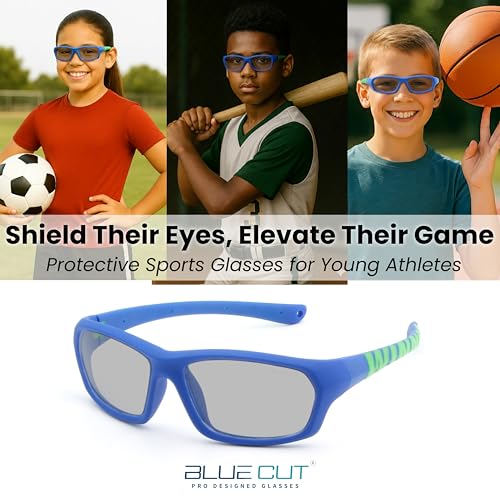 BLUE CUT Kids Sports Protection Goggles – Photochromic Safety Glasses for Children, Basketball, Baseball & Outdoor Sports - color: Blue/Green Photochromic-kids Size